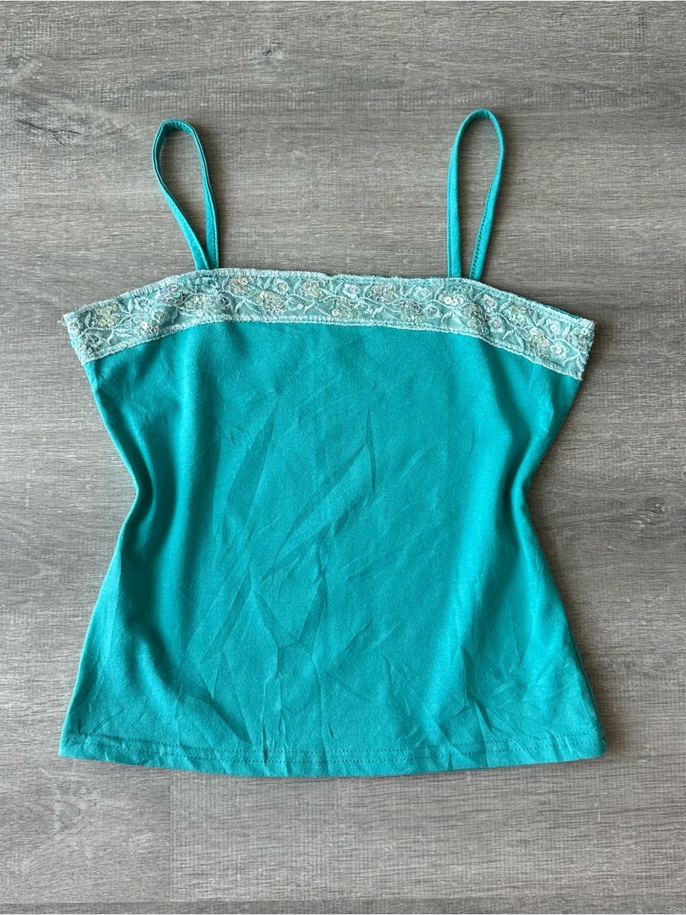 Teal Lace and Beaded Cami Top